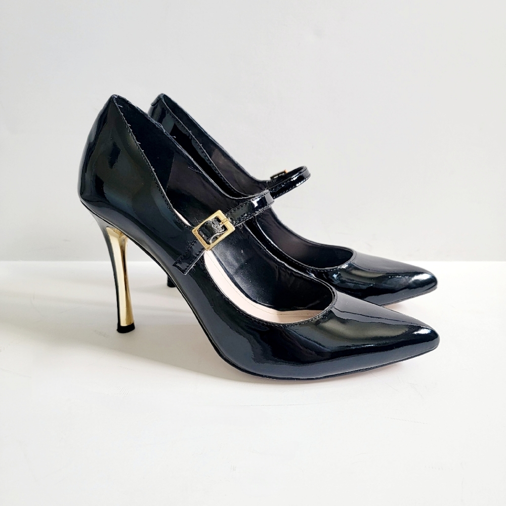 Vince Camuto Black Patent Leather Pointed Toe Heels